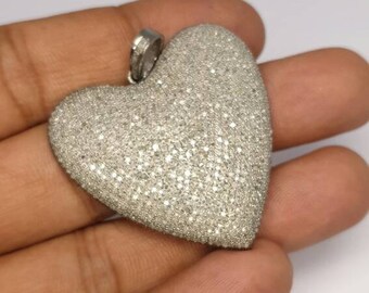 Colgante en forma de corazón con diamantes pavé de plata de ley 925, colgante de corazón con diamantes pavé, colgante hecho a mano para mujeres/hermanas/amantes, corazón de diamantes.