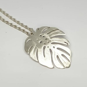 Monstera Leaf Necklace Sterling Silver Modern Elegant Necklace Mom Birthday Gift, Anniversary Necklace For Girlfriend, Solid Silver Jewelry.