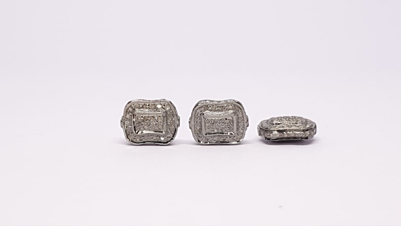 Flat Design Pave Diamond Beads 925 Sterling Silver Diamond Findings Handmade Silver Finish Diamond Beads Pave Connector BDB-054