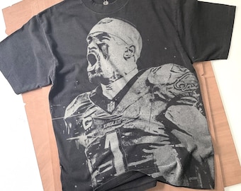 Jalen Hurts shirt Handmade Bleached spray art Vintage Unisex Faded black Football cotton Tee, Gift for him Gift for her