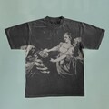 Judith Beheading Holofernes Bleached T-Shirt: Faded Black Cotton, Vintage Style product logo