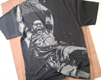 Anthony Edwards Handmade Bleached T-Shirt: Faded Black Basketball Tee
