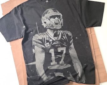 Josh Allen Handmade Bleached T-Shirt: Faded Black Cotton Unisex Tee