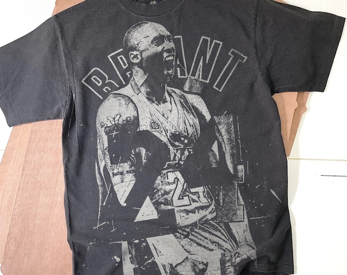 Kobe Bryant Handmade Bleached T-Shirt: Faded Black Cotton Unisex