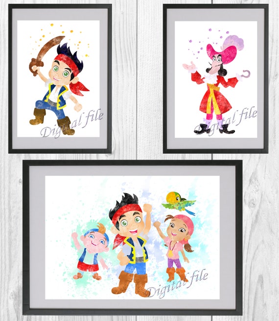Jake And The Never Land Pirates Print Captain Hook Print Poster Home Decor Nursery Room Wall Decor Watercolor Art 3 Digital Files
