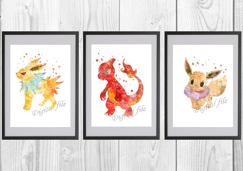 Jolteon Eevee Charmeleon Pokemon Anime Pokemon Print Poster Etsy