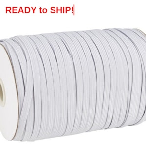 Elástico suave/ Plano de 6 mm (1/4 in) o 5 mm (3/16 in)/Banda para coser mascarillas/Cordón tejido plano blanco/Cortado a la medida de la yarda/SE ENVÍA AHORA