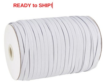 Soft elastic/ Flat 1/4”(6mm) or 3/16”(5mm)/Band for sewing face masks/White  flat knit cord/Cut to yard length/SHIPS NOW