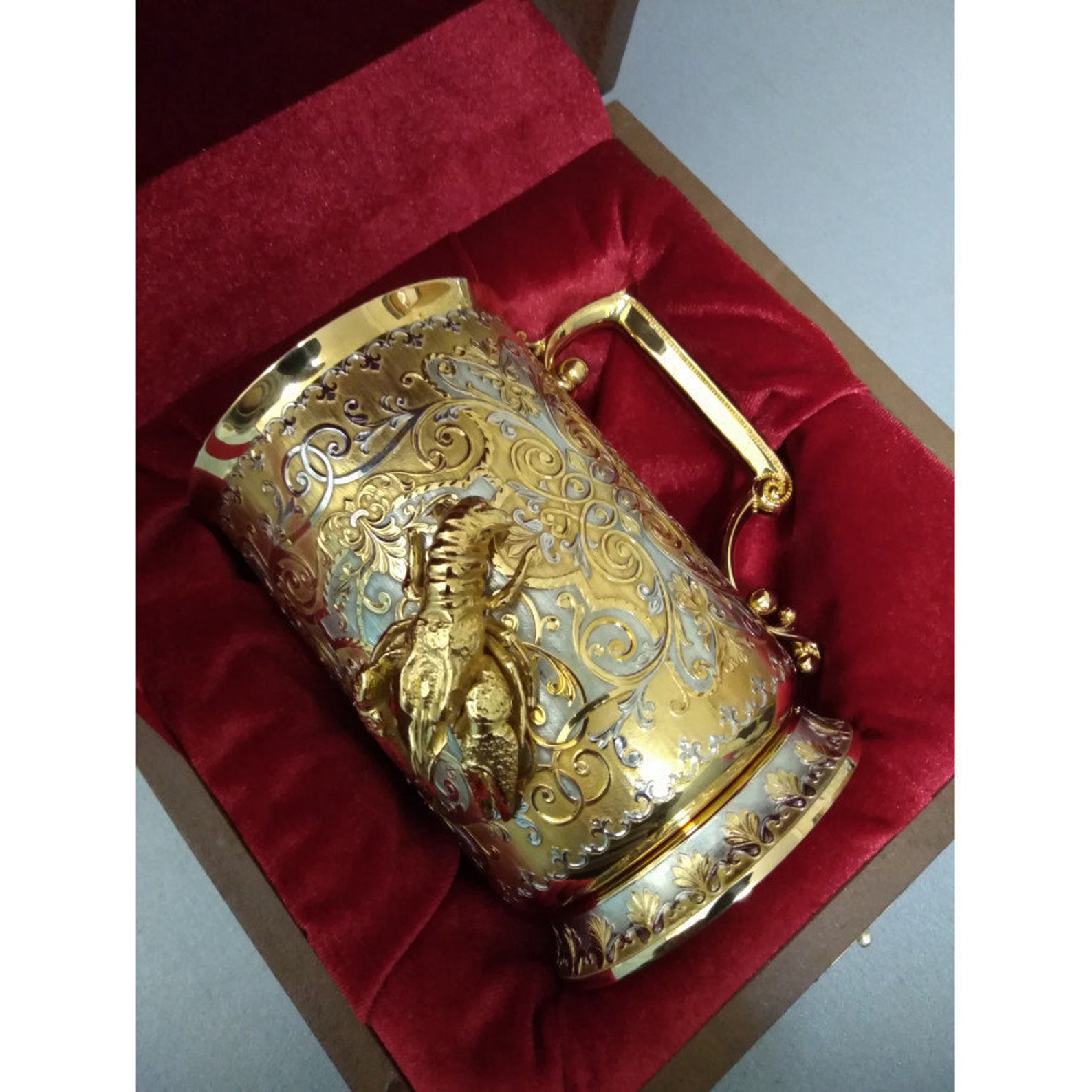 A beer mug in gold. A gift for a beer lover. Luxury Etsy