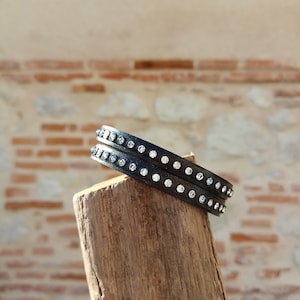 Bracelet leather women rhinestone - magnetic Tin