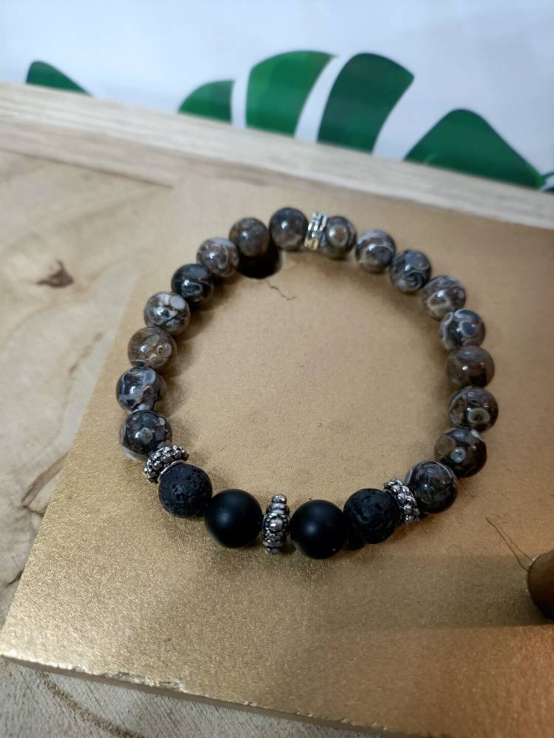 Bracelet Ajustable En Agate Turitelle Plaqué Argent 925 - Pierre Naturelle, Style Abondance - Neuf Sans Emballage