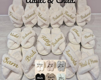 Personalised Fluffy Slippers. Bride slippers, Bridesmaid, Mother of the Bride, Flower Girl, Bride wedding slippers. Mother's day gift