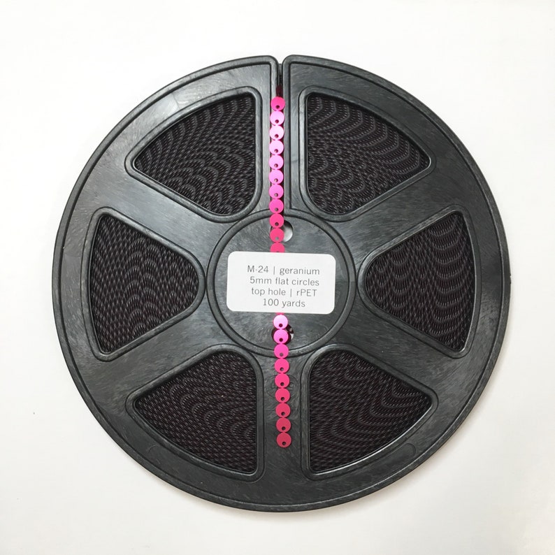 Geranium Spool 20% Recycled Plastic Sequins on Spool | 5mm Flat Circles | Top Hole ...