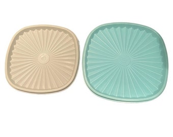 Tupperware Servalier Replacement Plastic Square Lids Grey and Aqua