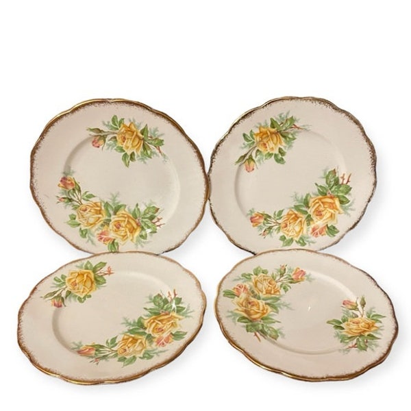 Vintage Royal Albert Tea Rose Bone China 7” Side Plates Yellow Roses Set of 4
