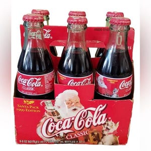 Coca-Cola 1999 Coke Classic Christmas Santa 6-Pack with Carton 8 oz Bottles Full