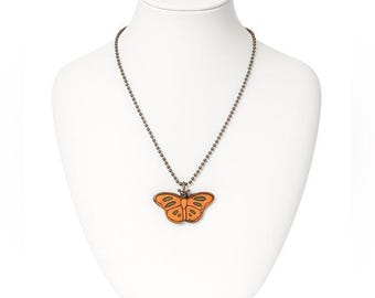 Yellow Orange Butterfly Moth Pendant Chain Necklace