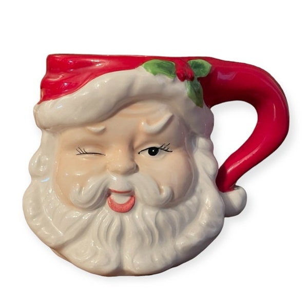 Vintage Arlington Winking Santa Claus Large 14oz Ceramic Mold 3D Face Mug