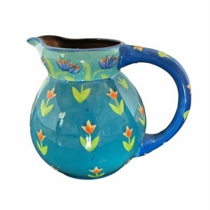 Sarah Mann Granada Pitcher Jug 8” Tulips Ceramic