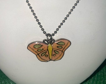 Yellow Orange Butterfly Moth Pendant Chain Necklace