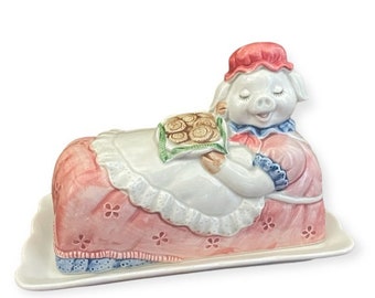 Otagiri Ceramic Mama Pig Vintage 7" Butter Dish