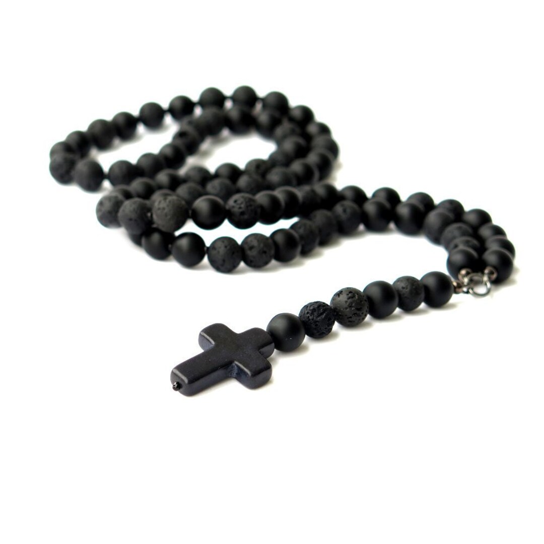 Mens Beaded Necklace Bead Necklace for Men Cross Necklace Etsy