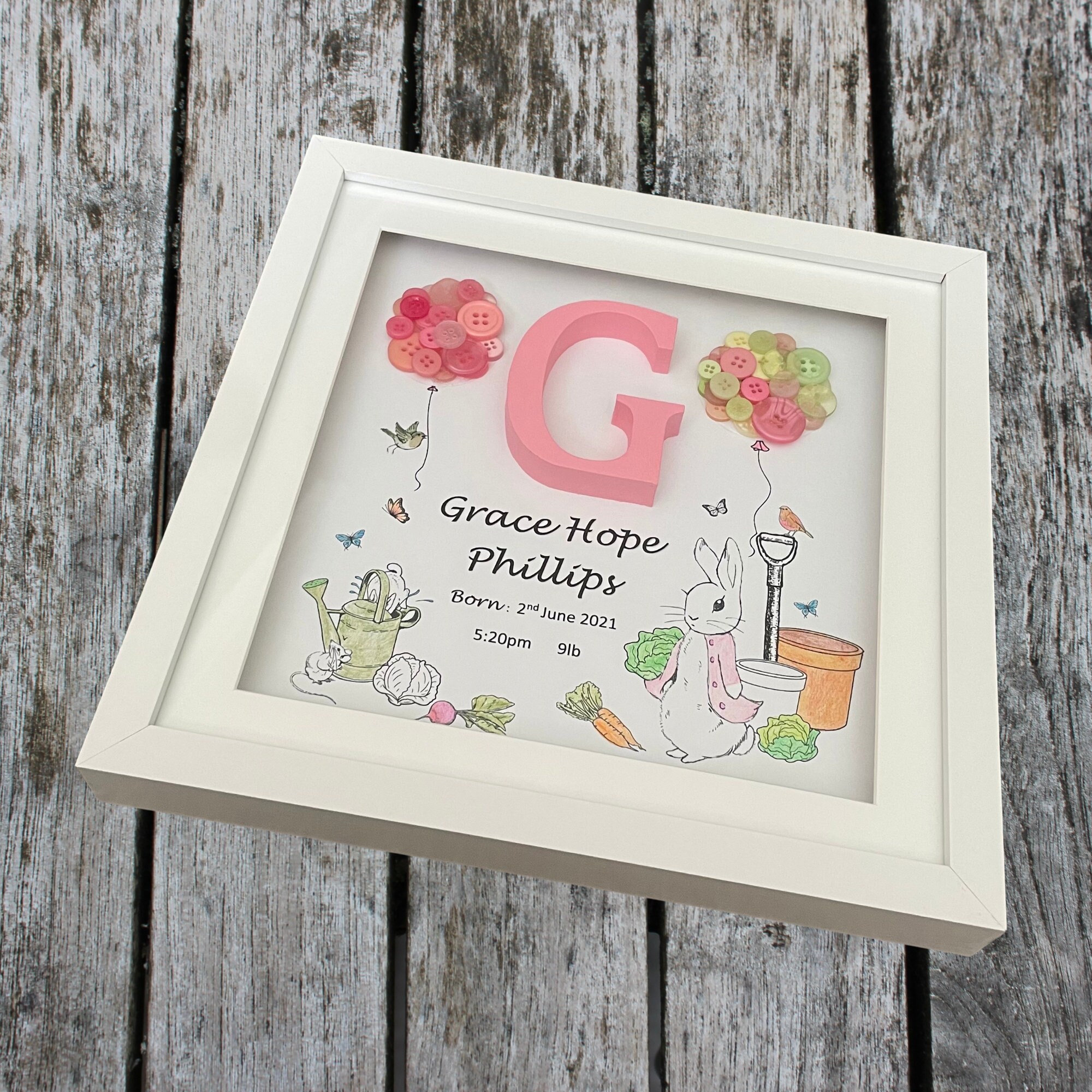 Illustrated Peter Rabbit Personalised Box Frame New Baby - Etsy UK