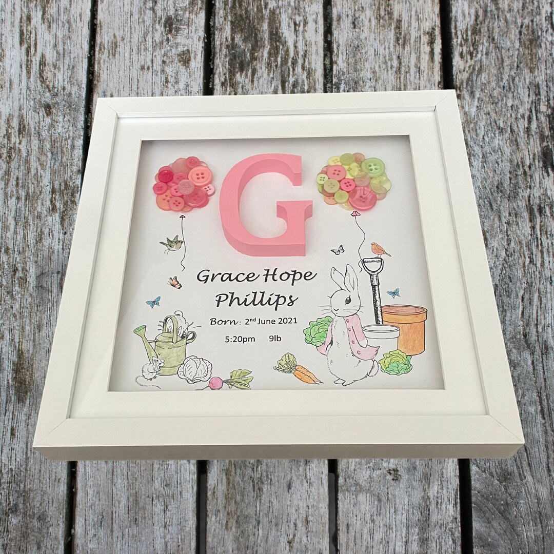 Illustrated Peter Rabbit Personalised Box Frame New Baby - Etsy UK