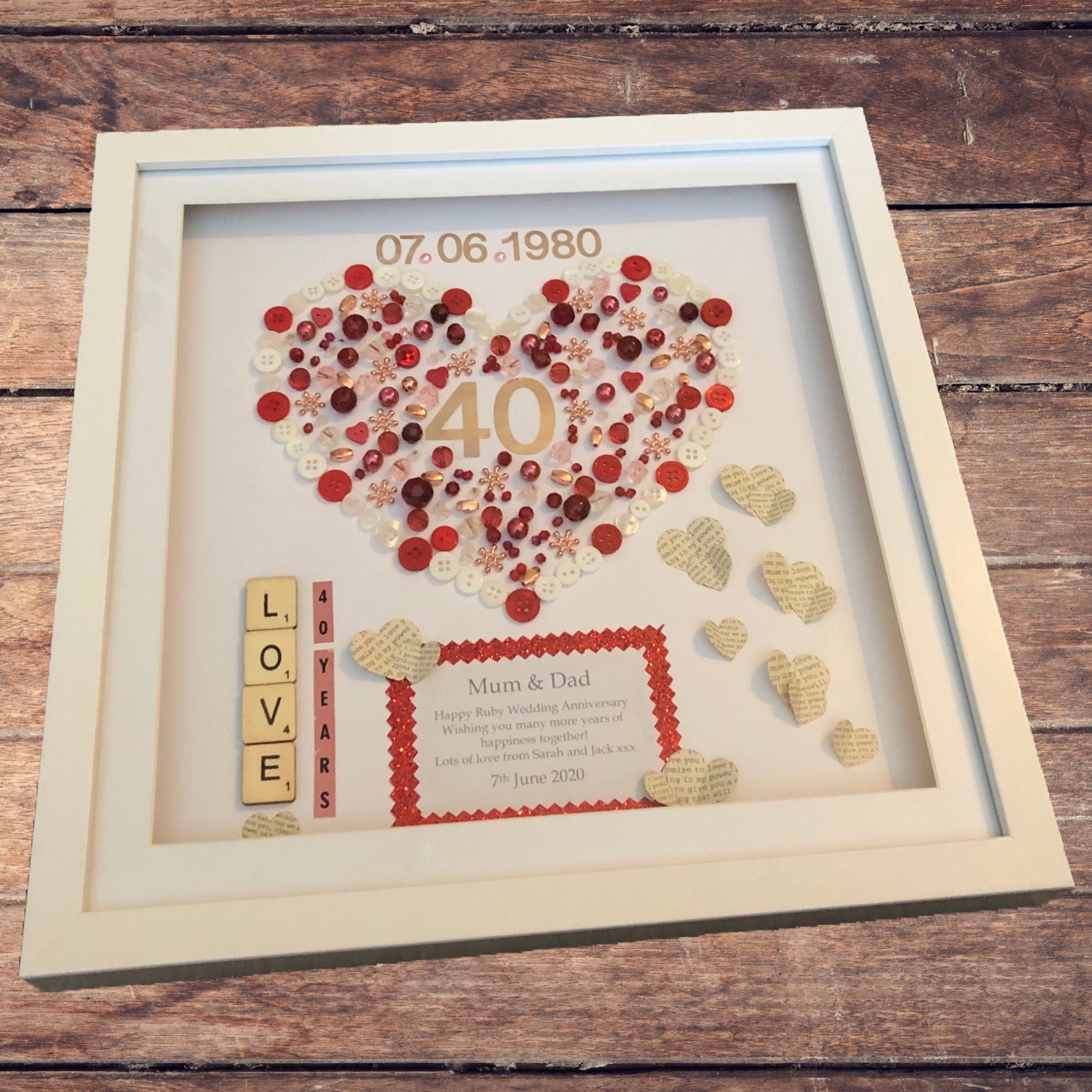 40th Wedding Anniversary Frame Ruby Wedding Anniversary Gift Etsy