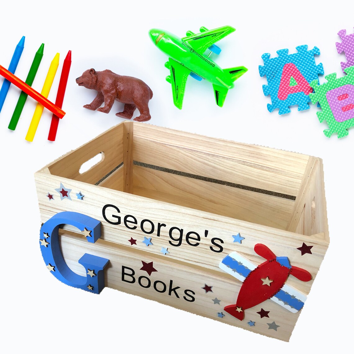 Personalised Wooden Book Crate Book Box Toy Box Story Box Etsy