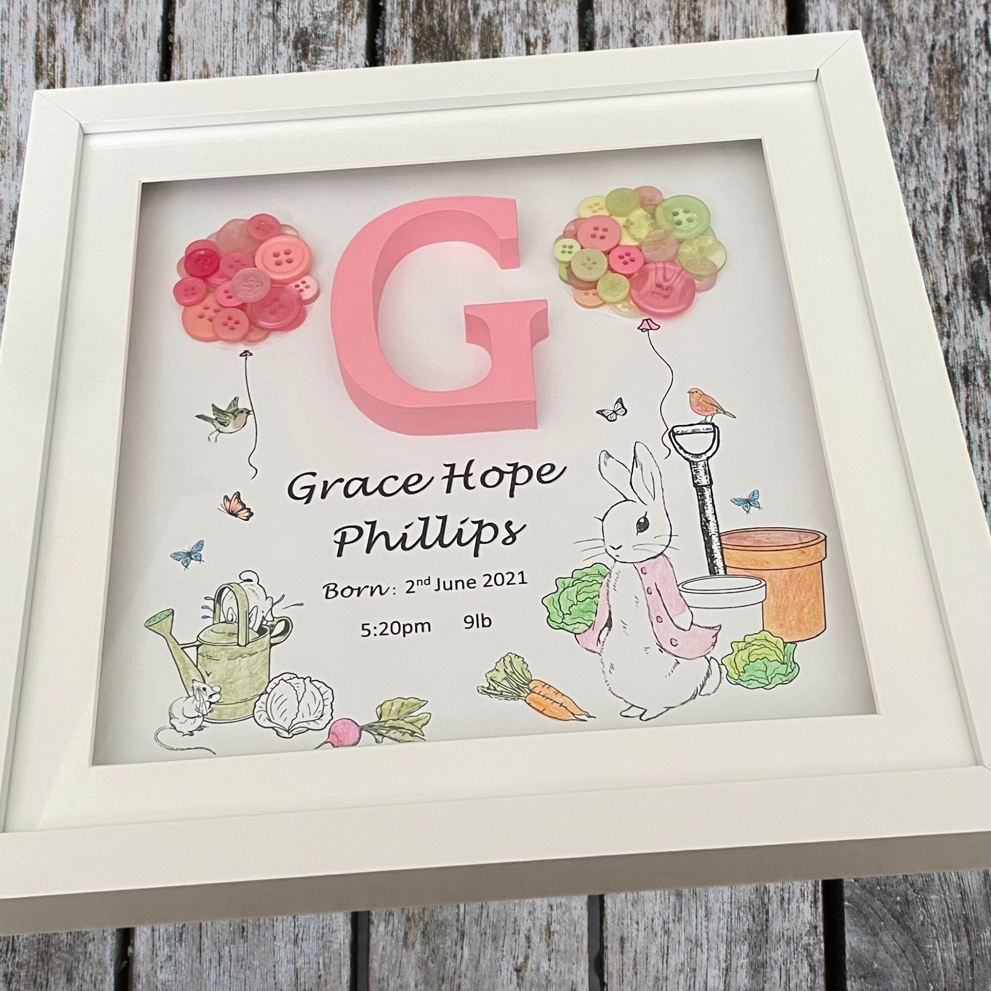 Illustrated Peter Rabbit Personalised Box Frame New Baby - Etsy UK