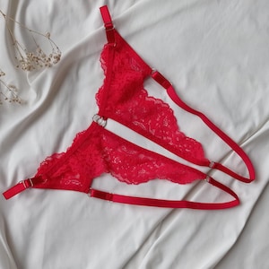 Split crotch panties, open back panty, open panty crotch, camel toe panties, pegging harness, revealing lingerie, open butt panties