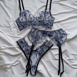 Floral mesh lingerie, plus size lingerie, custom underwear, sexy bra, handmade lingerie.
