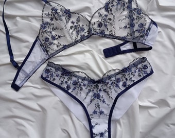 Lingerie flower, Embroidery lingerie, Floral lingerie set