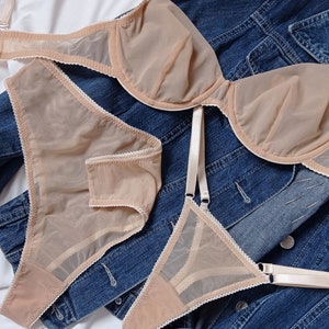 Beige lingerie set, transparent lingerie, lingerie see through, mesh lingerie, plus size lingerie.
