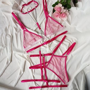 Pink lingerie Comfortable lingerie Cute underwear set Sheer panties Mesh lingerie See through panty Basic lingerie Lingerie sheer