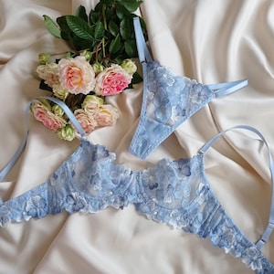 shein garter belt Purple Lingerie Set Floral Embroidered Lace Garter Belt – Self Care Shop main image 0