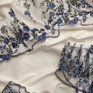 Lingerie flower, Embroidery lingerie, Floral lingerie set White outline image 9