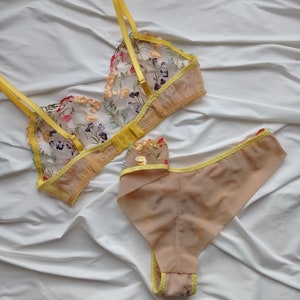 Embroidered lingerie set Floral lingerie set Floral mesh lingerie Lace bra Floral bralette Embroidered bra top Bra and panty set image 8