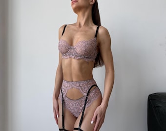 Floral Lace Lingerie Set – Sheer Custom Underwear, Handmade in UKRAINE