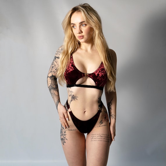 Velvet seductive lingerie, top custom underwear, plus size lingerie, gothic lingerie, exotic dancewear.