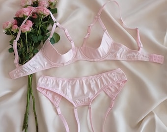 Open Cup Lingerie Set, Shelf Bra, Crotchless Panties, Plus Size Gift
