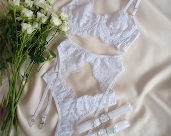 Bride Underwear Wedding Day Lingerie White Bridal Set Honeymoon Boudoir Plus Size Romantic Elegance Forever