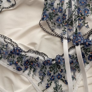 Lingerie flower, Embroidery lingerie, Floral lingerie set White outline image 8