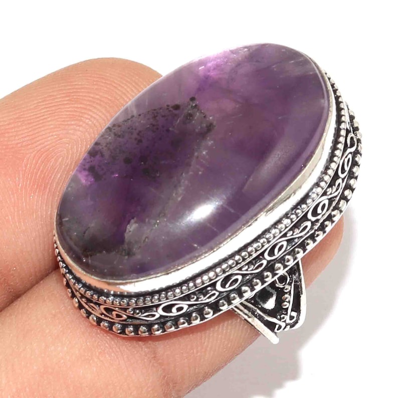 Natural Amethyst Vintage Style Setting Handmade 925 Sterling Silver Plated Gemstone Ring Size 7.5 US Jewelry M 7126