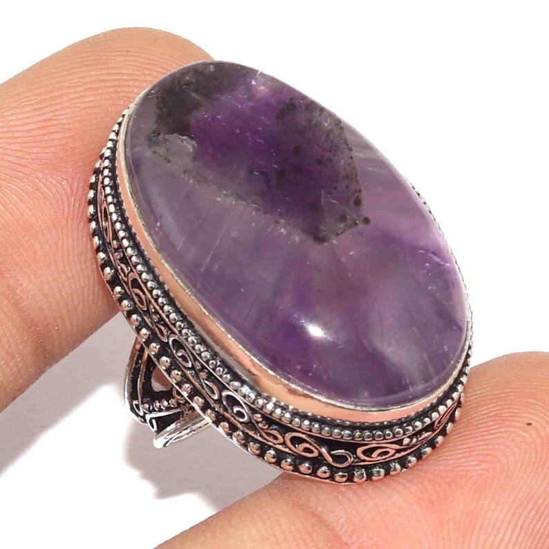Natural Amethyst Vintage Style Setting Handmade 925 Sterling Silver Plated Gemstone Ring Size 7.5 US Jewelry M 7126