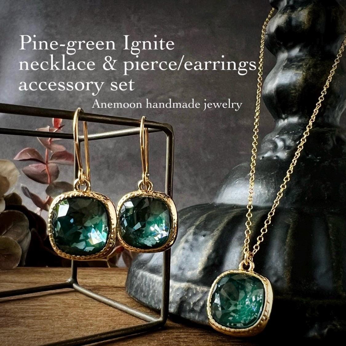 Gold necklace green stone - Etsy 日本