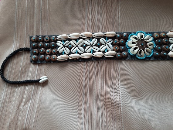Belt to tie, shells and pearls, ethnic style, vin… - image 2