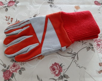 Leather gloves, ski gloves, Nordic skiing, leather and textile gloves, red and white gloves, vintage gloves, size M.