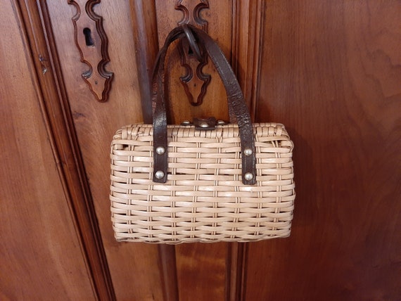 Wicker handbag, vintage woven wicker handbag, chi… - image 2